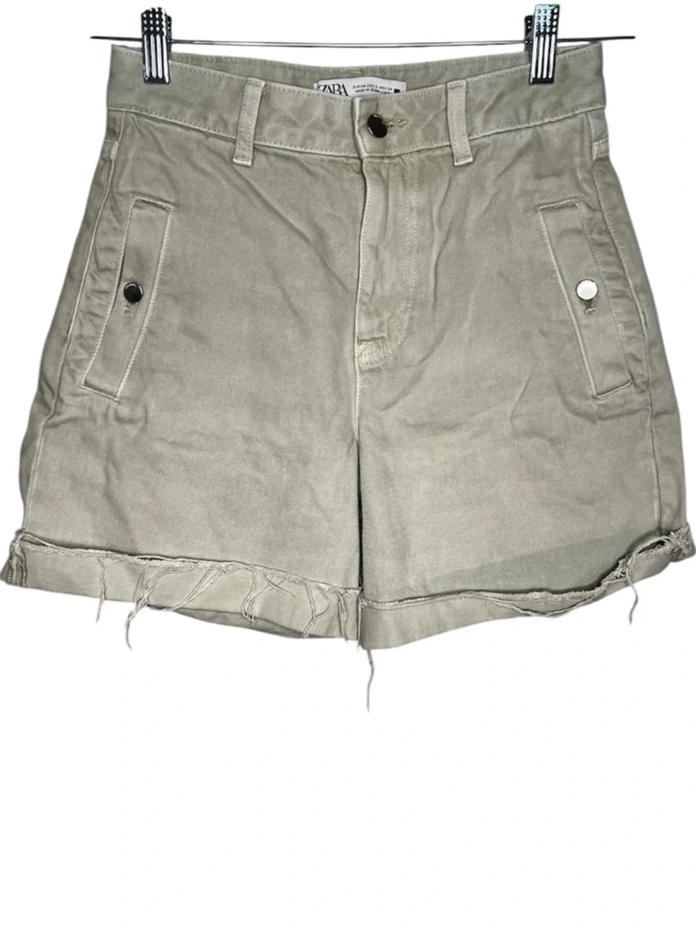 Zara‎ Ultra High-Rise Light Green Utility Denim Shorts